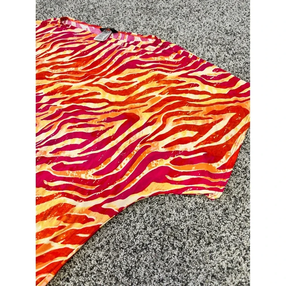 Carmen Marc Valvo Zebra Print‎ Cover Up Dress Orange Pink Swim Kaftan Tunic M L